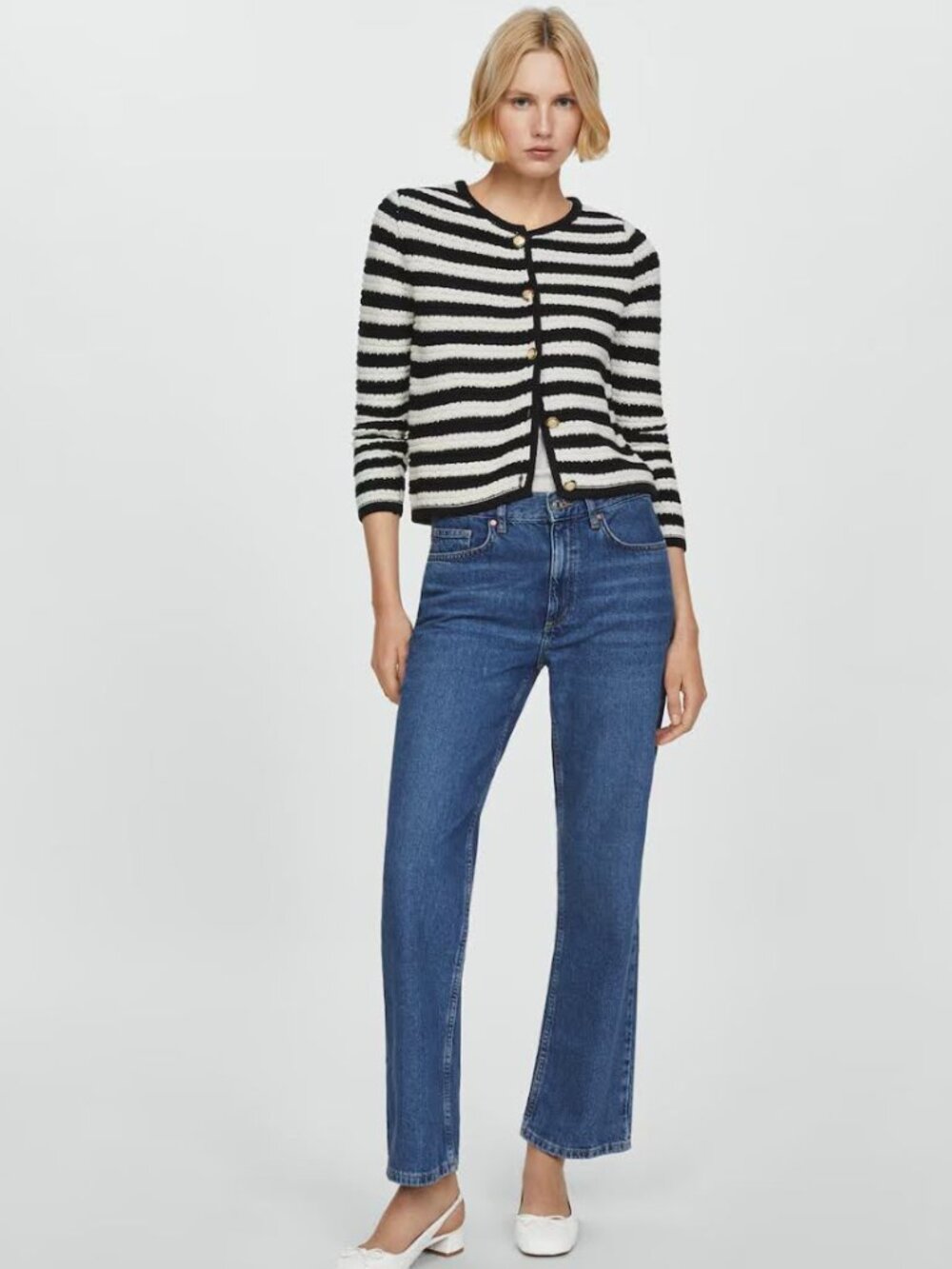 Mango STRIPED CARDIGAN WITH JEWEL BUTTONS